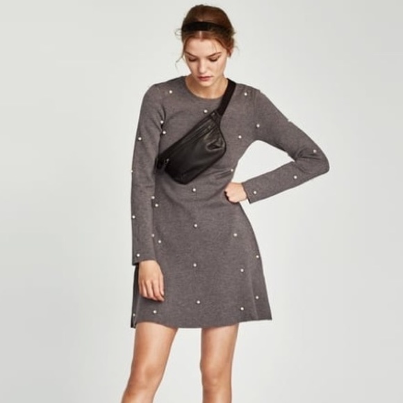 Zara Dresses Zara Skater Knit Dress Scattered Pearl Beads M Poshmark